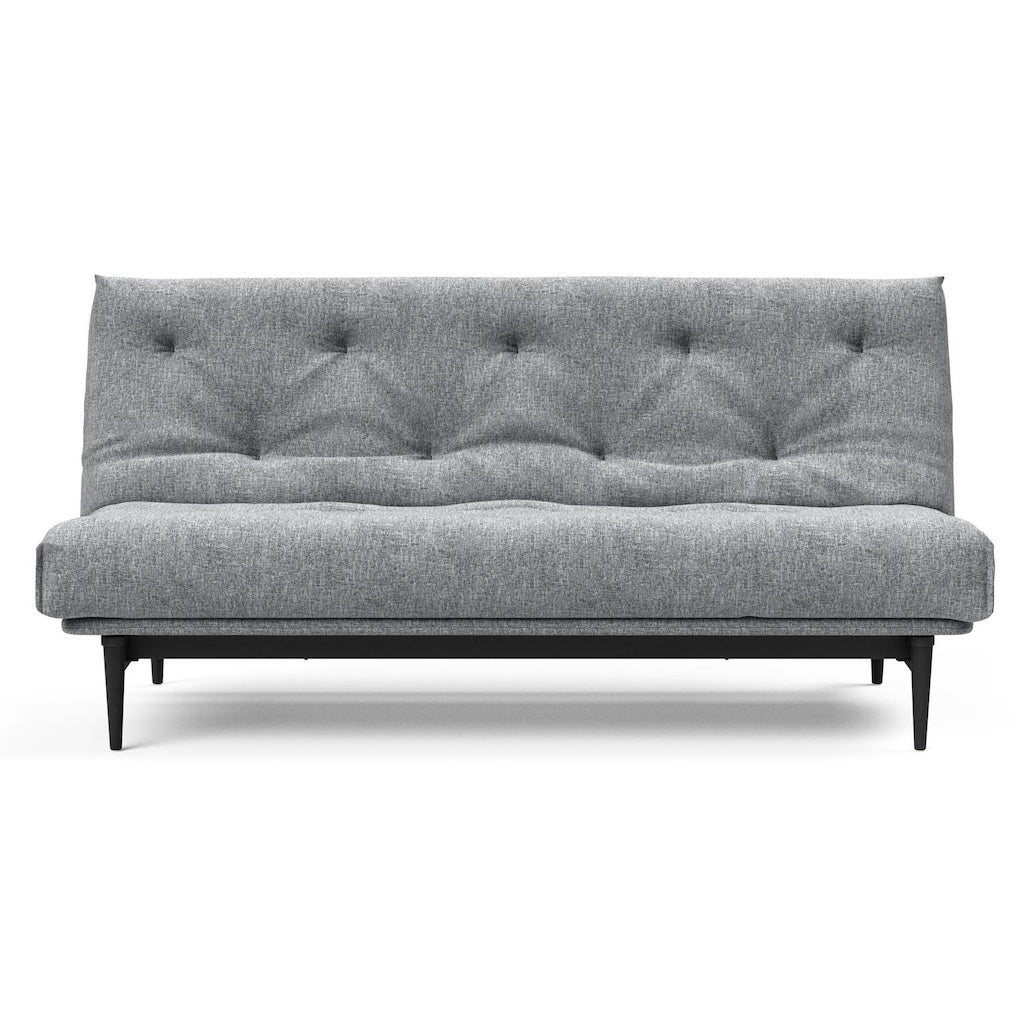 Colpus vuodesohva, jalat mustat, kangas Twist Granite. Kuvassa mukana myös erikseen tilattava rungon istuinosan suojus.