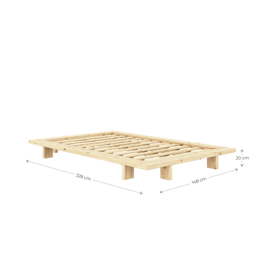 Kuvassa käsittelemätön Japan sänkyrunko. 120 cm Japan sänkyrungon mitat.