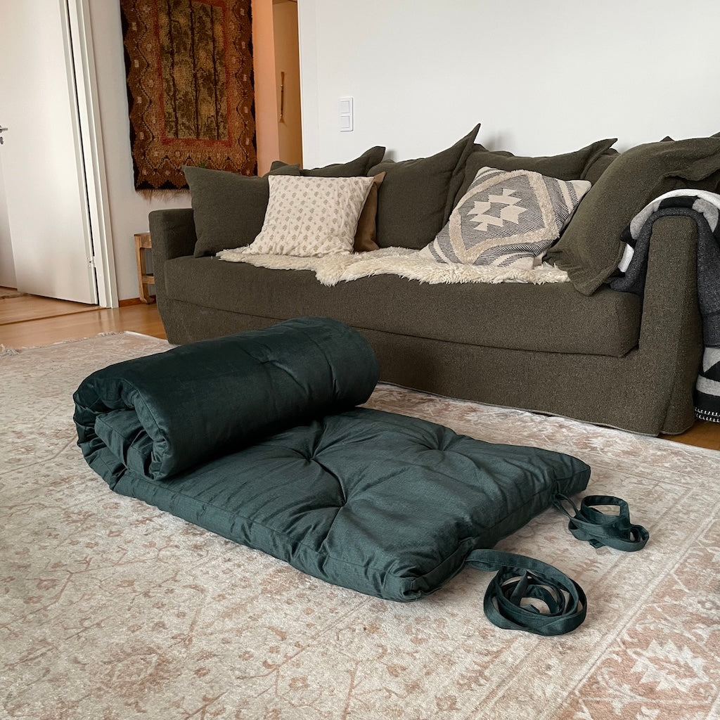 Roll futon, kangas Fancy Tumma Sinivihreä.