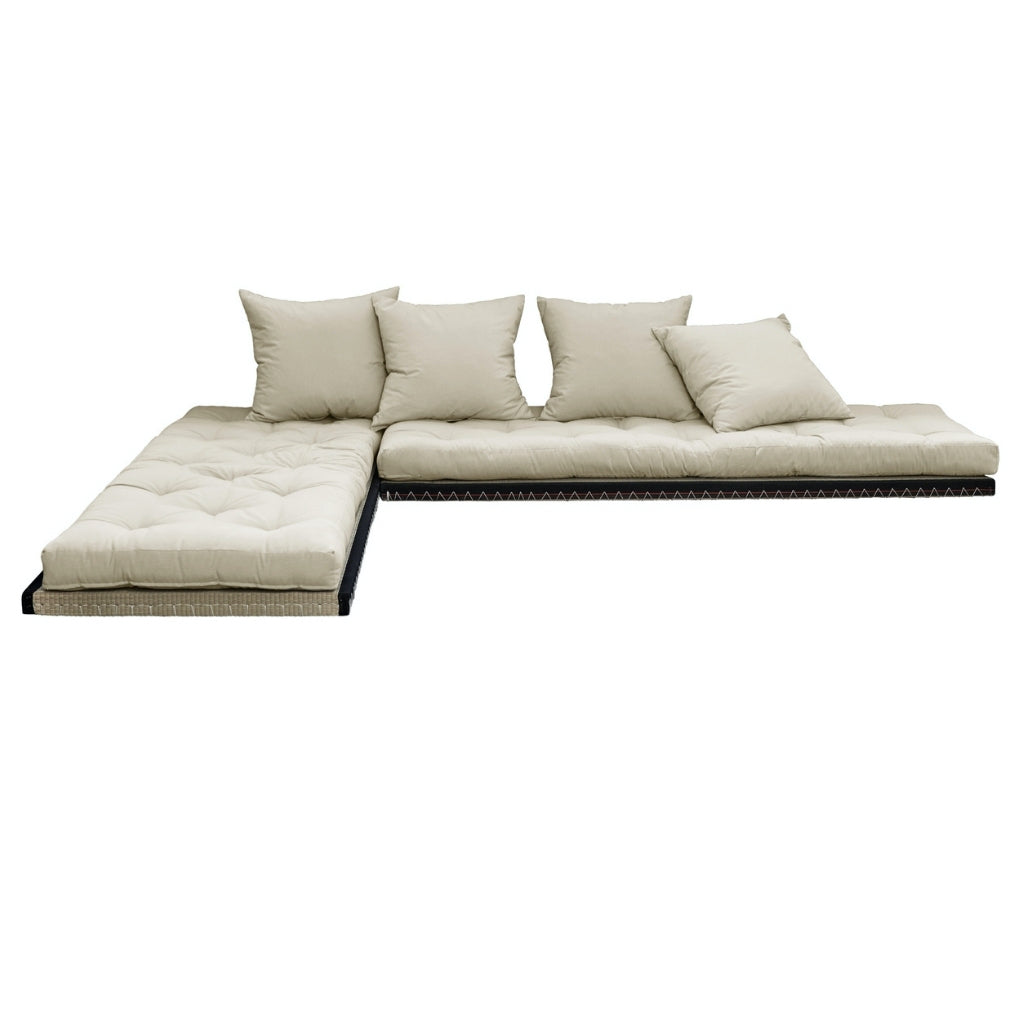 Chico vuodesohvan futonpatja, kangas Beige. Kuvassa myös tatamit. (Hinta sisältää vain yhden futonpatjan ja kaksi tyynyä.)