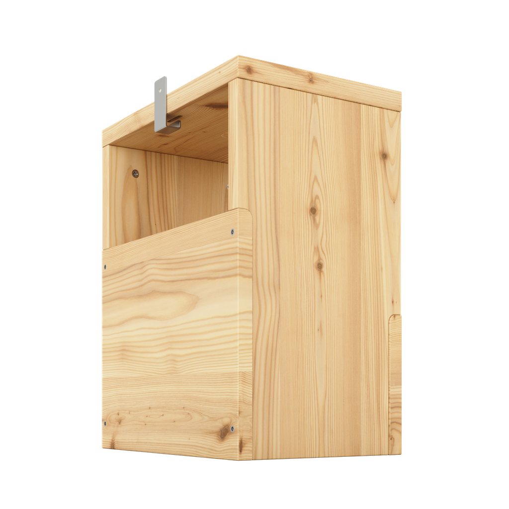 Grab-it pöytä/penkki/hyllyn voi ripustaa myös seinälle. Senäkiinnike sisältyy pakettiin.