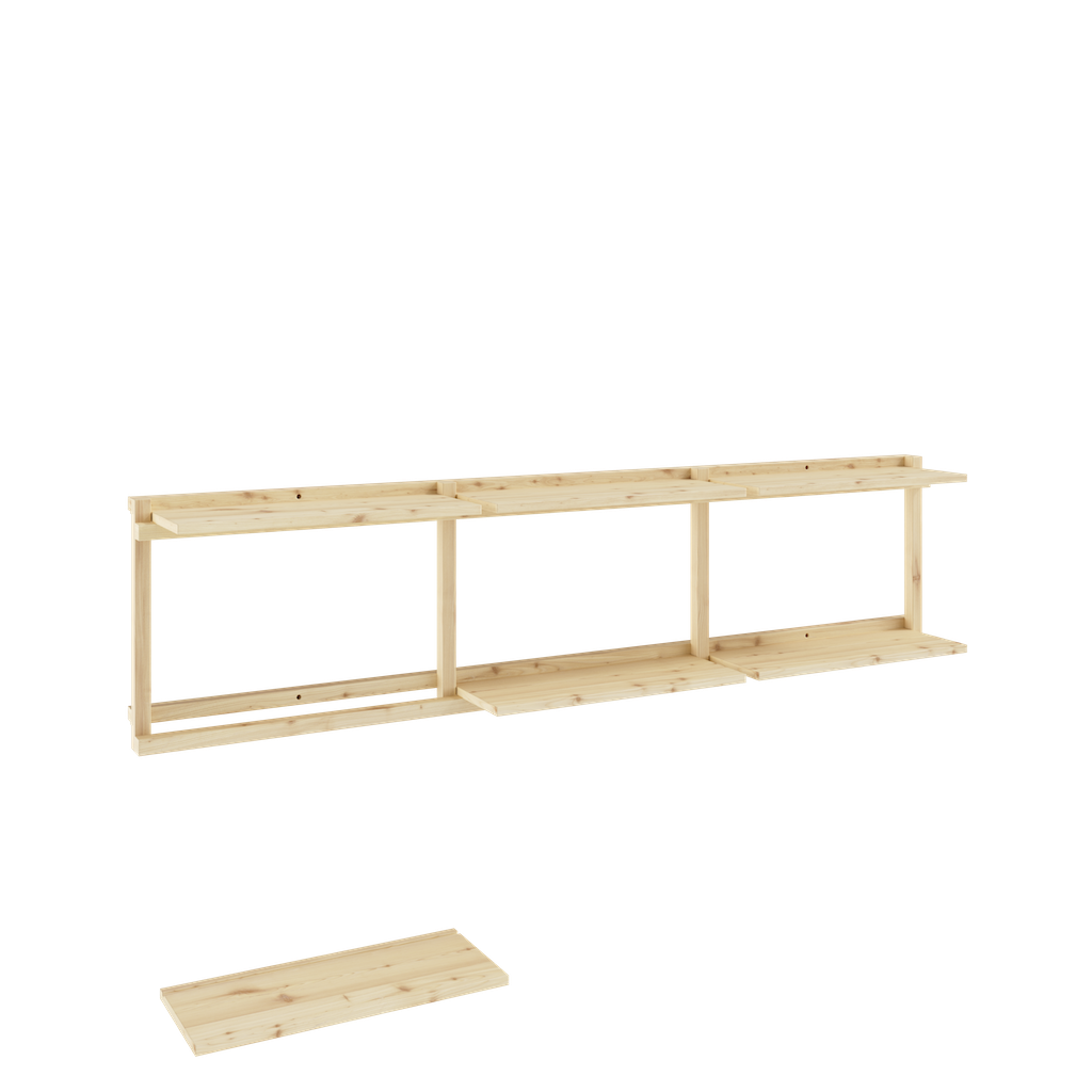 Groove wide hylly. Yksi hylly nostettu pois paikoiltaan.