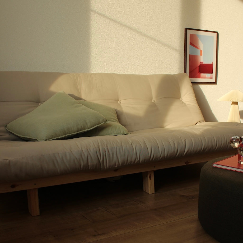 Lean vuodesohva, runko käsittelemätön, futonpatja Beige.