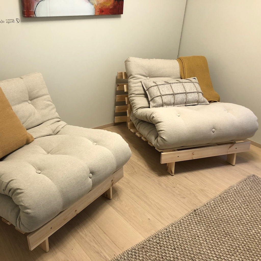 Roots 90 vuodetuoli, runko käsittelemätön, kangas Linen.