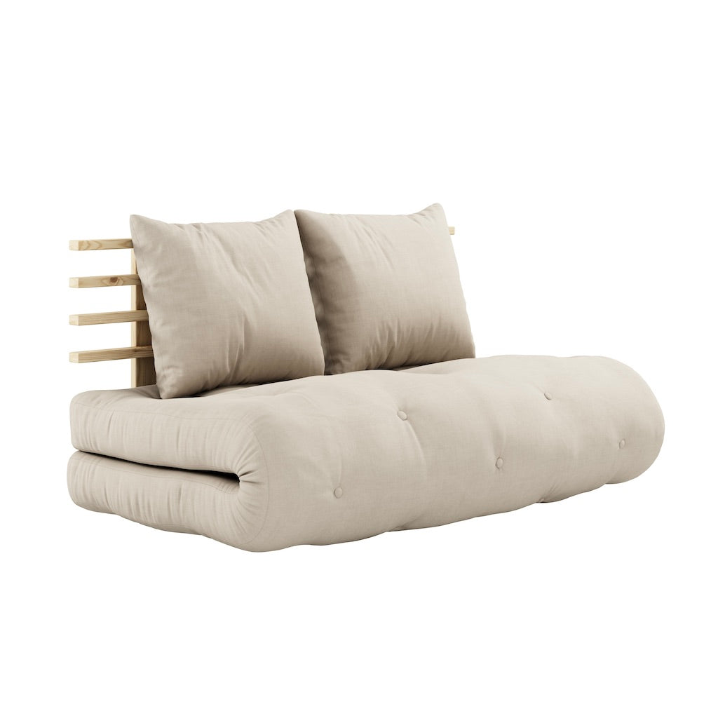 Shin Sano vuodesohvan futonpatja, kangas Beige. Kuvassa myös Shin Sano vuodesohvan runko. (Hinta sisältää vain futonpatjan.)