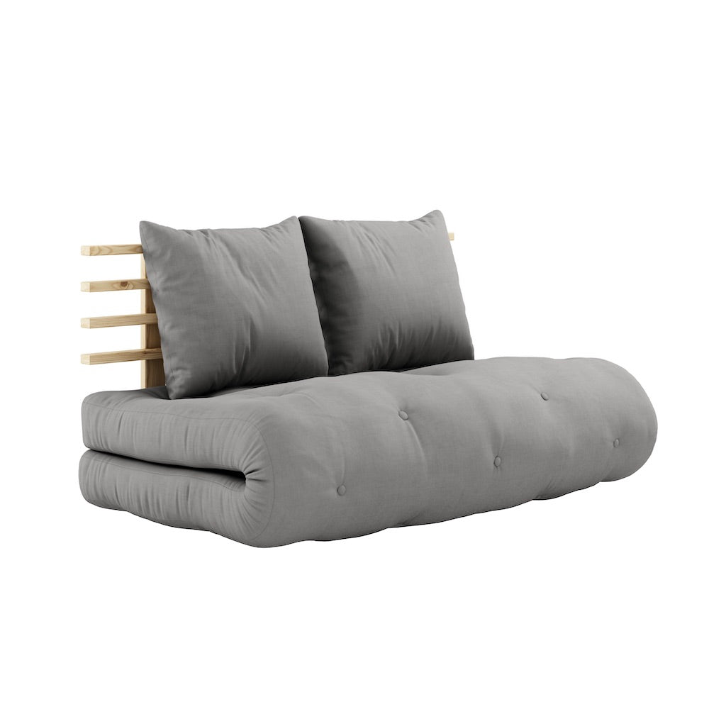 Shin Sano vuodesohvan futonpatja, kangas Grey. Kuvassa myös Shin Sano vuodesohvan runko. (Hinta sisältää vain futonpatjan.)