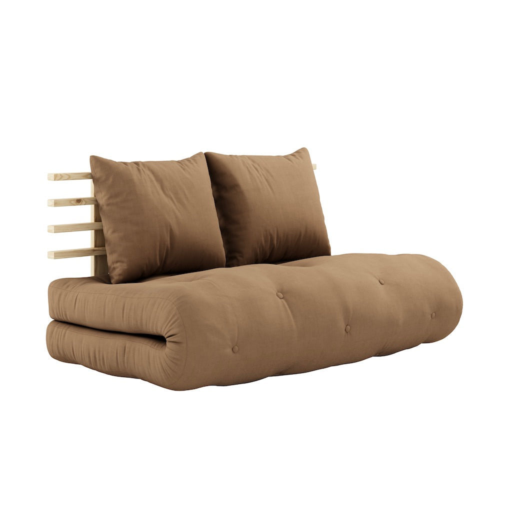 Shin Sano vuodesohvan futonpatja, kangas Mocca. Kuvassa myös Shin Sano vuodesohvan runko. (Hinta sisältää vain futonpatjan.)