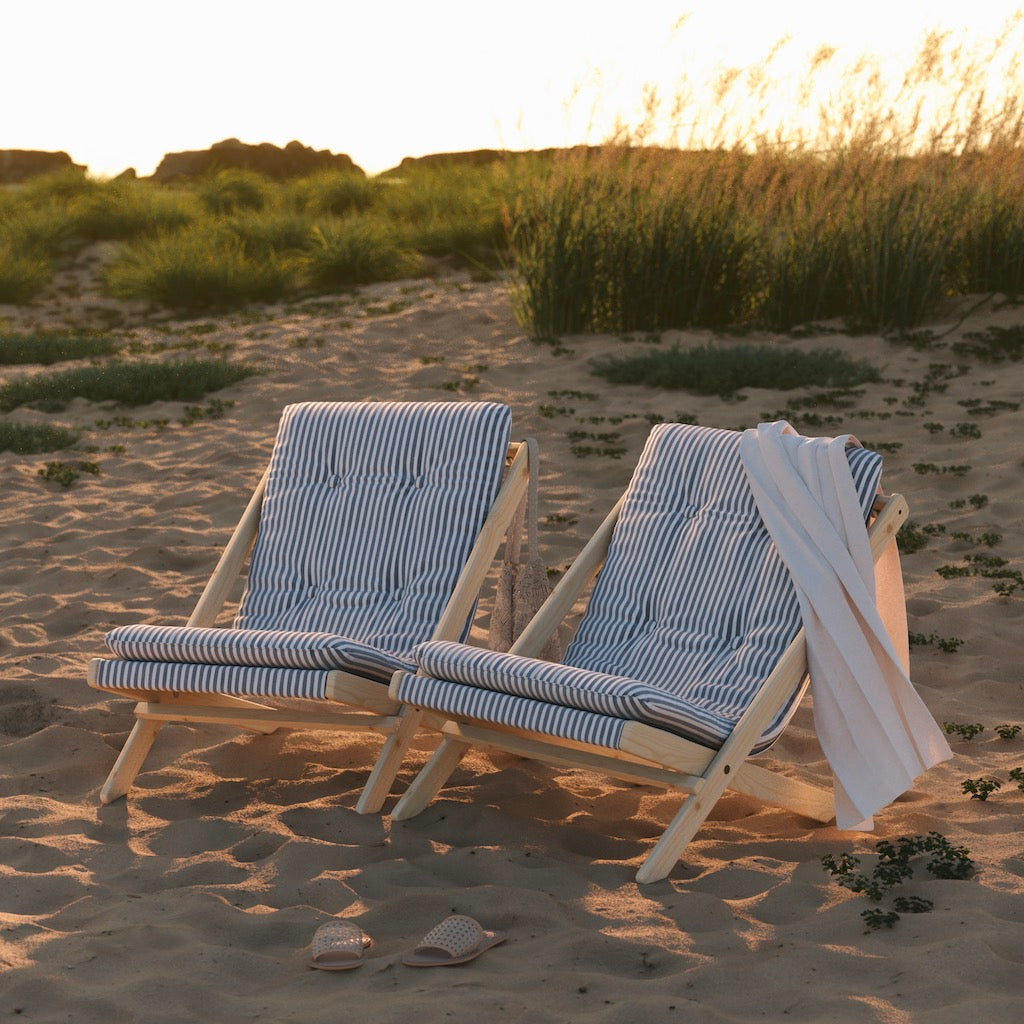 Boogie tuoli, runko käsittelemätön, kangas Beach Blue.