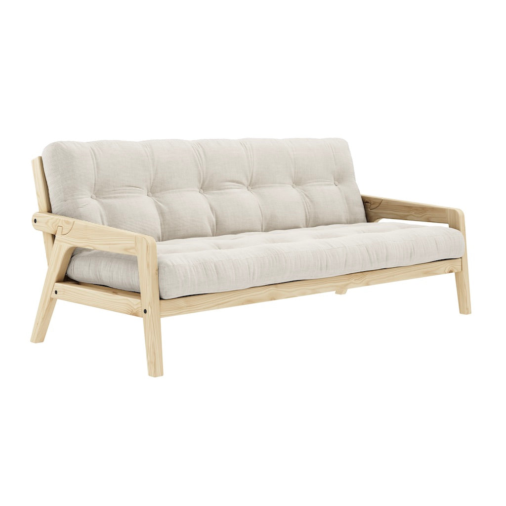 Grab vuodesohva, runko luonnonvärilakattu, patja Ivory.