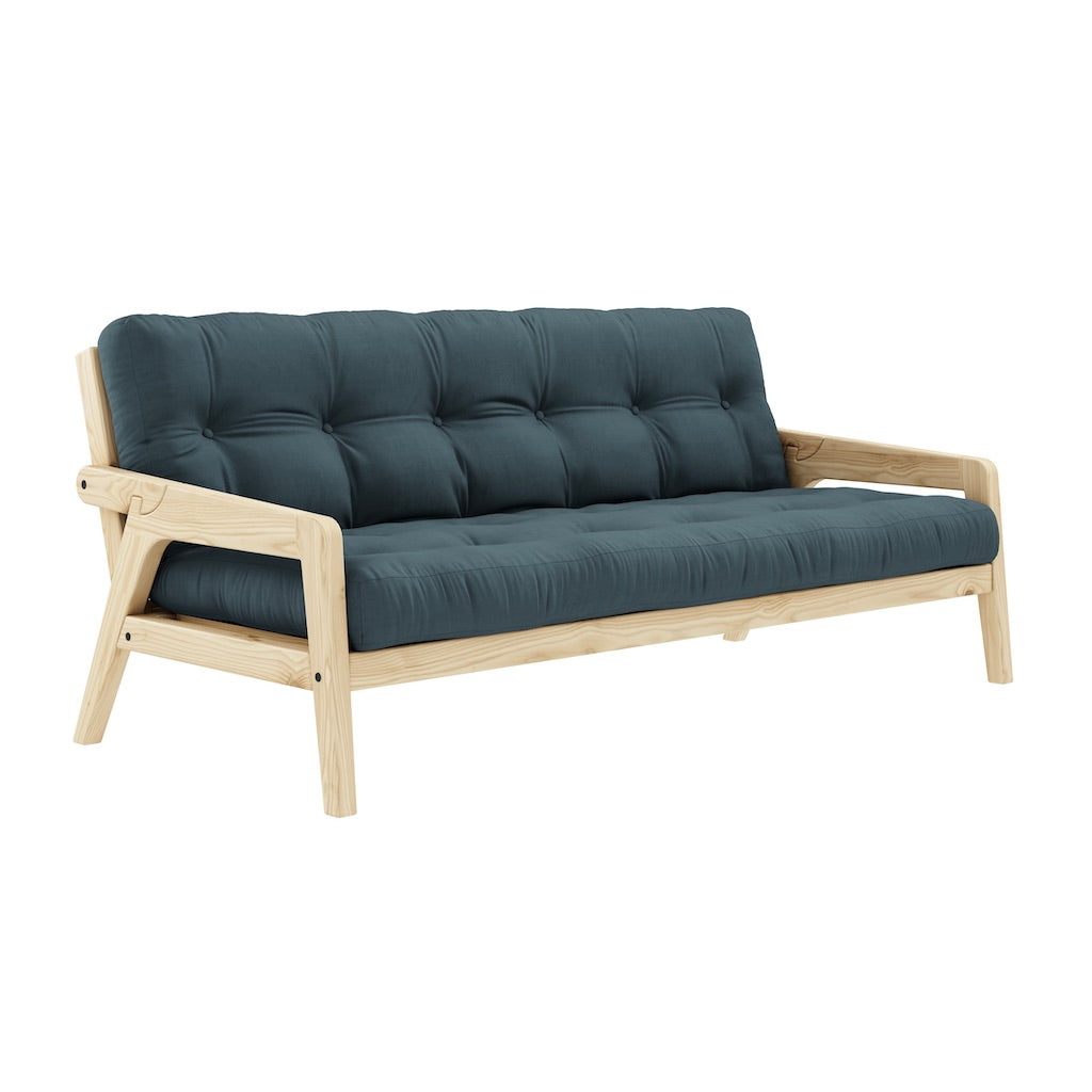 Grab vuodesohva, runko luonnonvärilakattu, patja Petrol Blue.