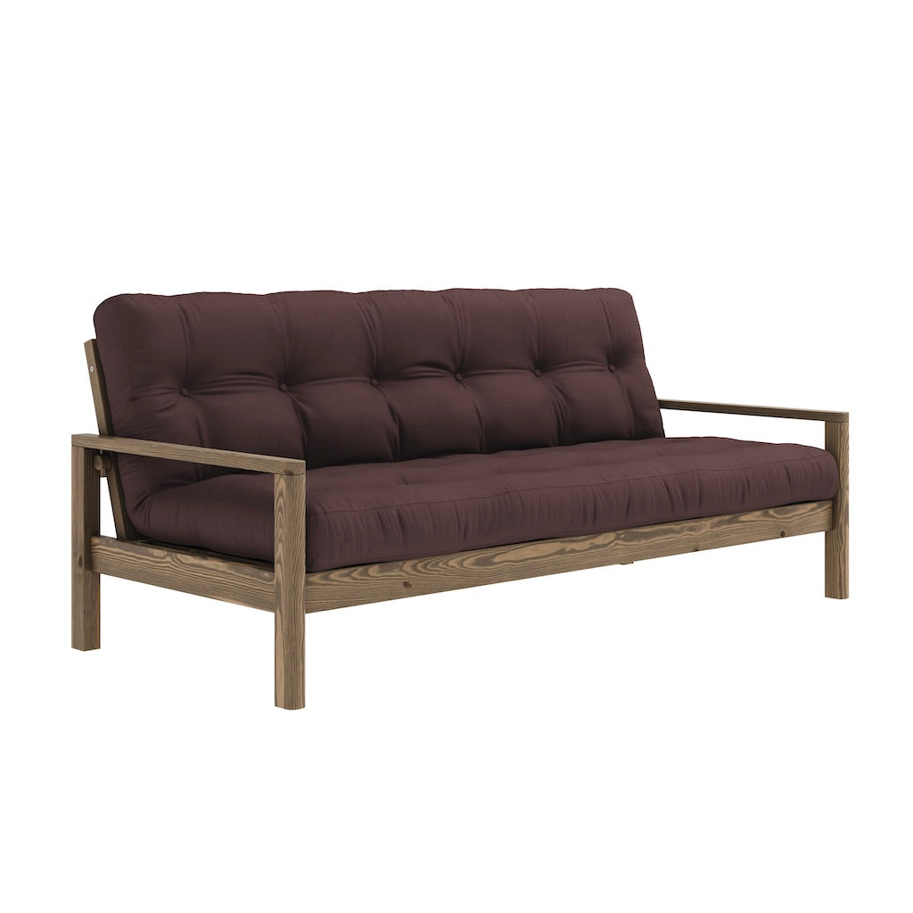 Knob vuodesohva, runko ruskea, kangas Dark Brown.