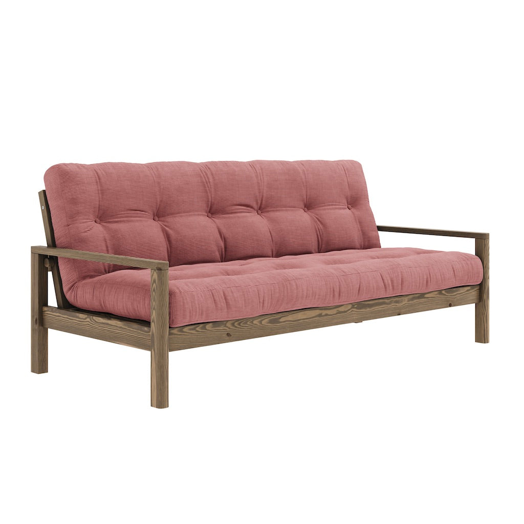 Knob vuodesohva, runko ruskea, kangas Sorbet Pink.
