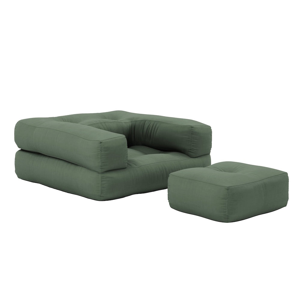 Mini Cube vuodetuoli, kangas Olive Green.