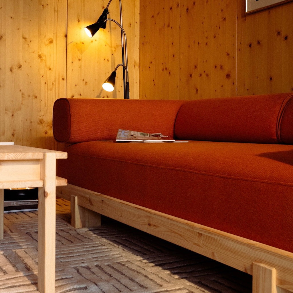 Stay sohva, lähikuva, kangas Vintage Orange.