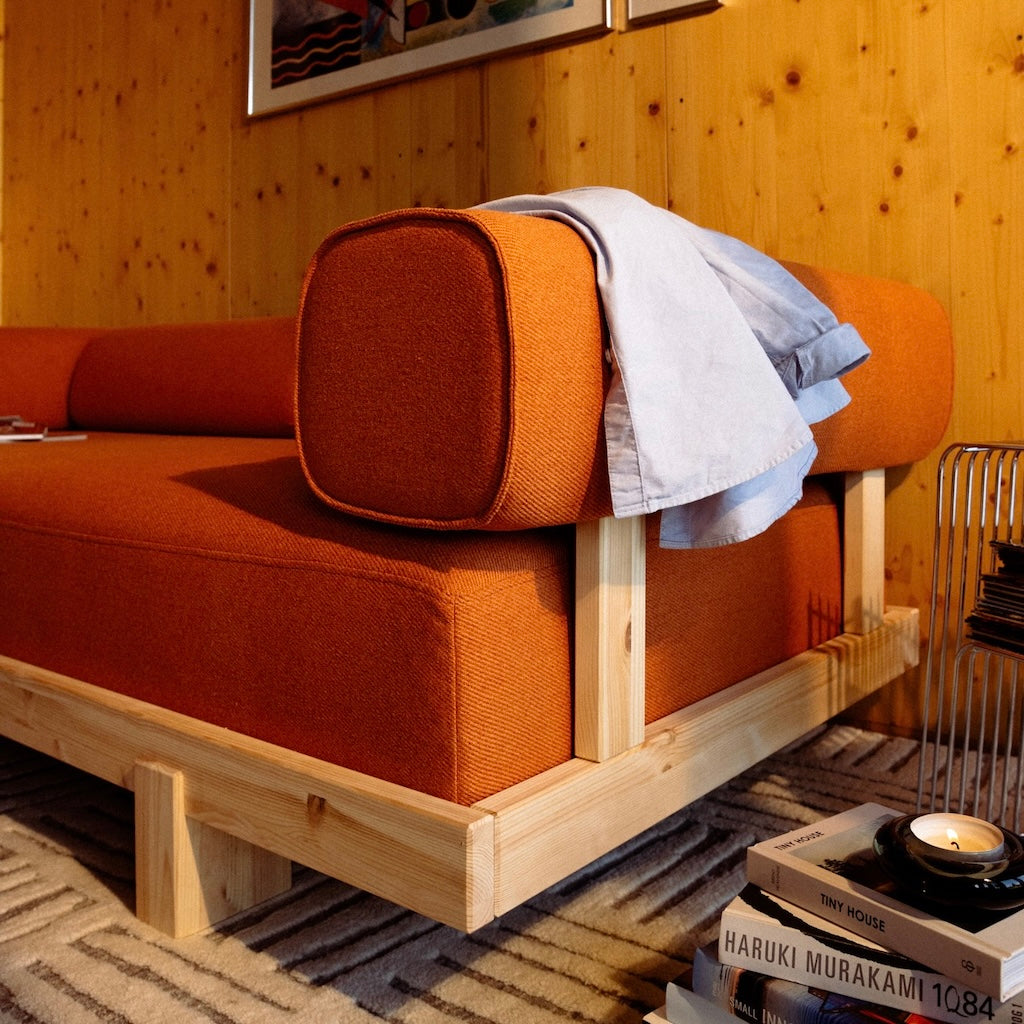 Stay sohva, lähikuva, kangas Vintage Orange.