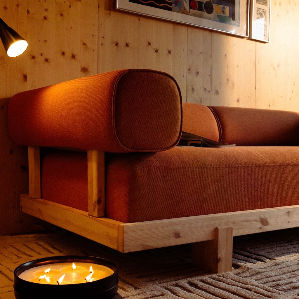 Stay sohva, lähikuva, kangas Vintage Orange.