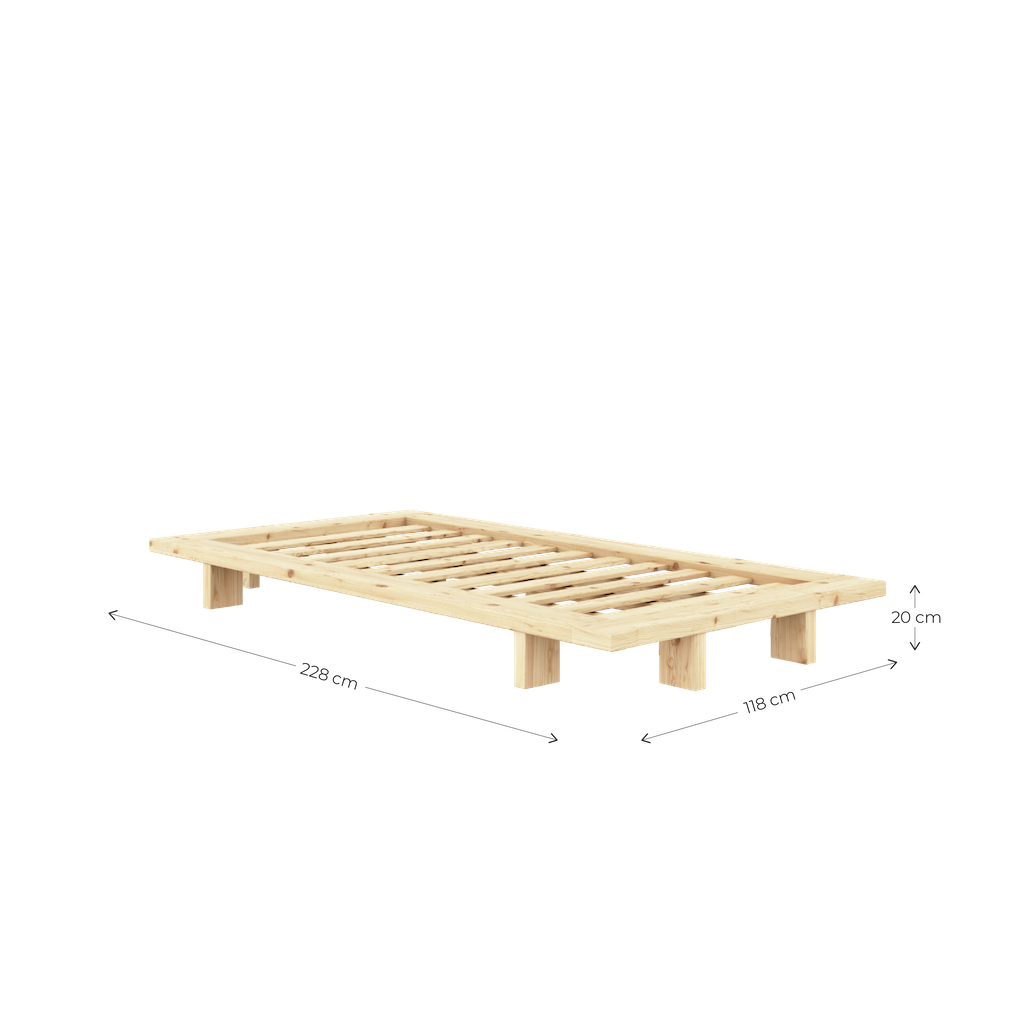 Kuvassa Japan käsittelemätön sänkyrunko. 90 cm Japan sänkyrungon mitat.