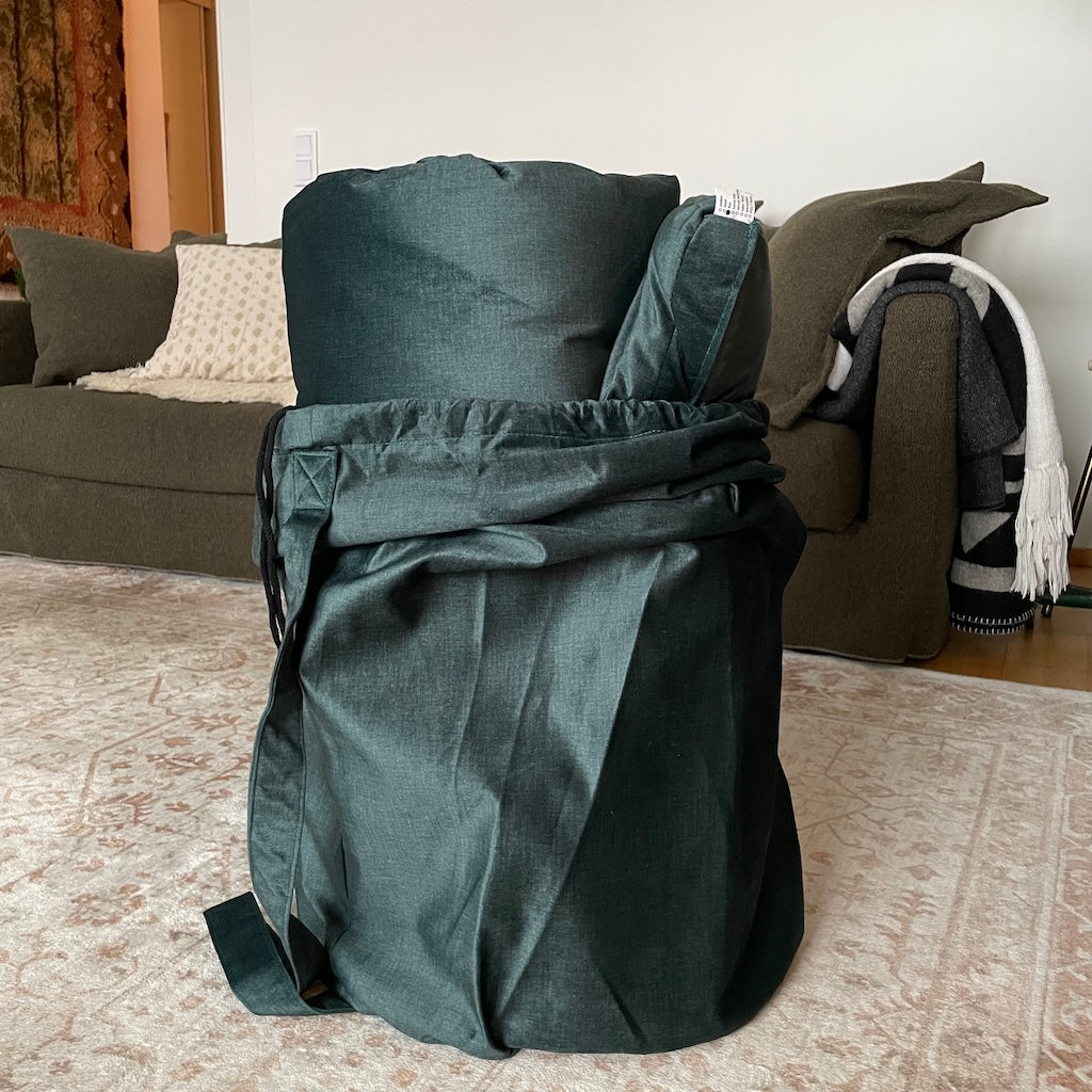 Roll futon ja säilytyspussi, kangas Fancy Tumma Sinivihreä.