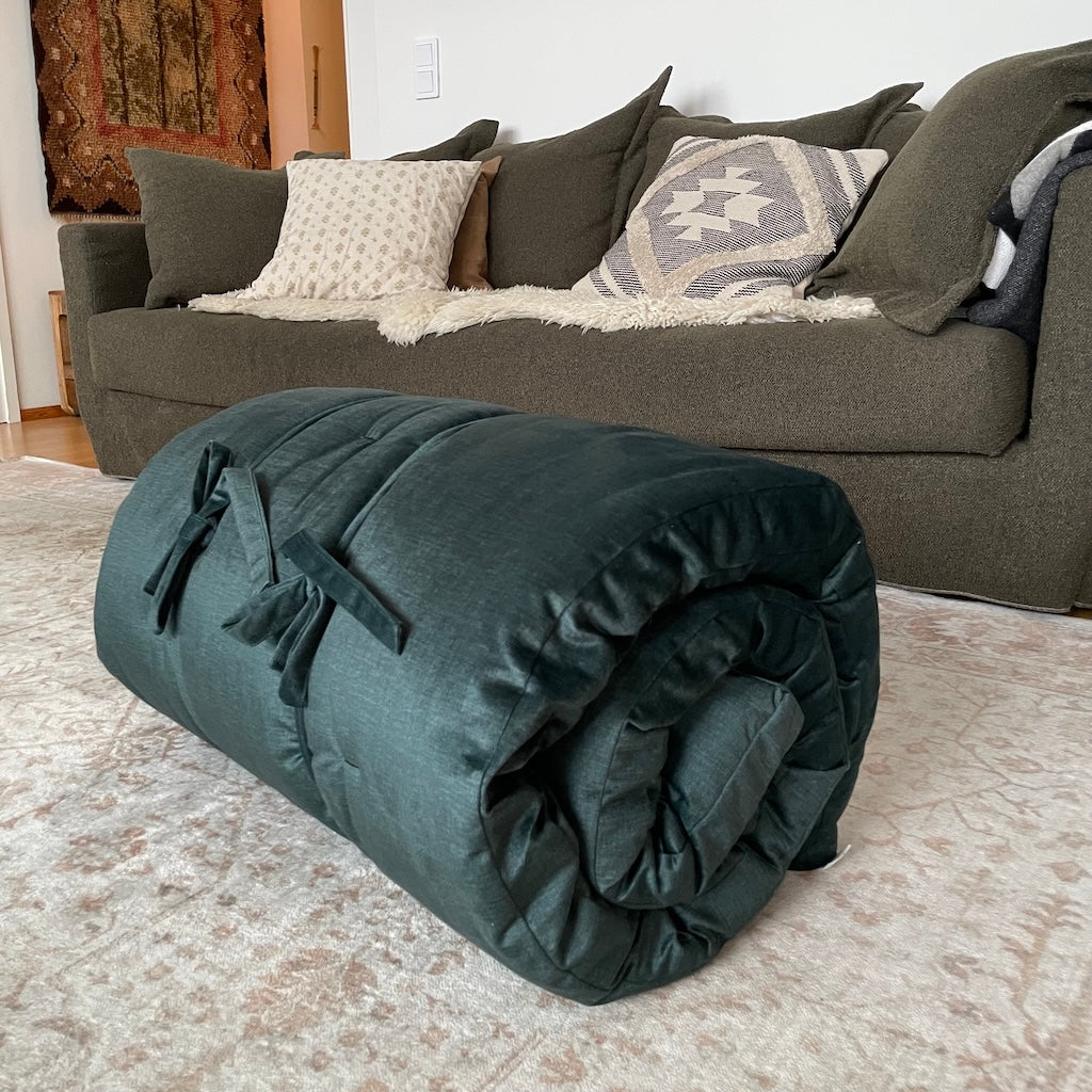 Roll futon, kangas Fancy Tumma Sinivihreä.