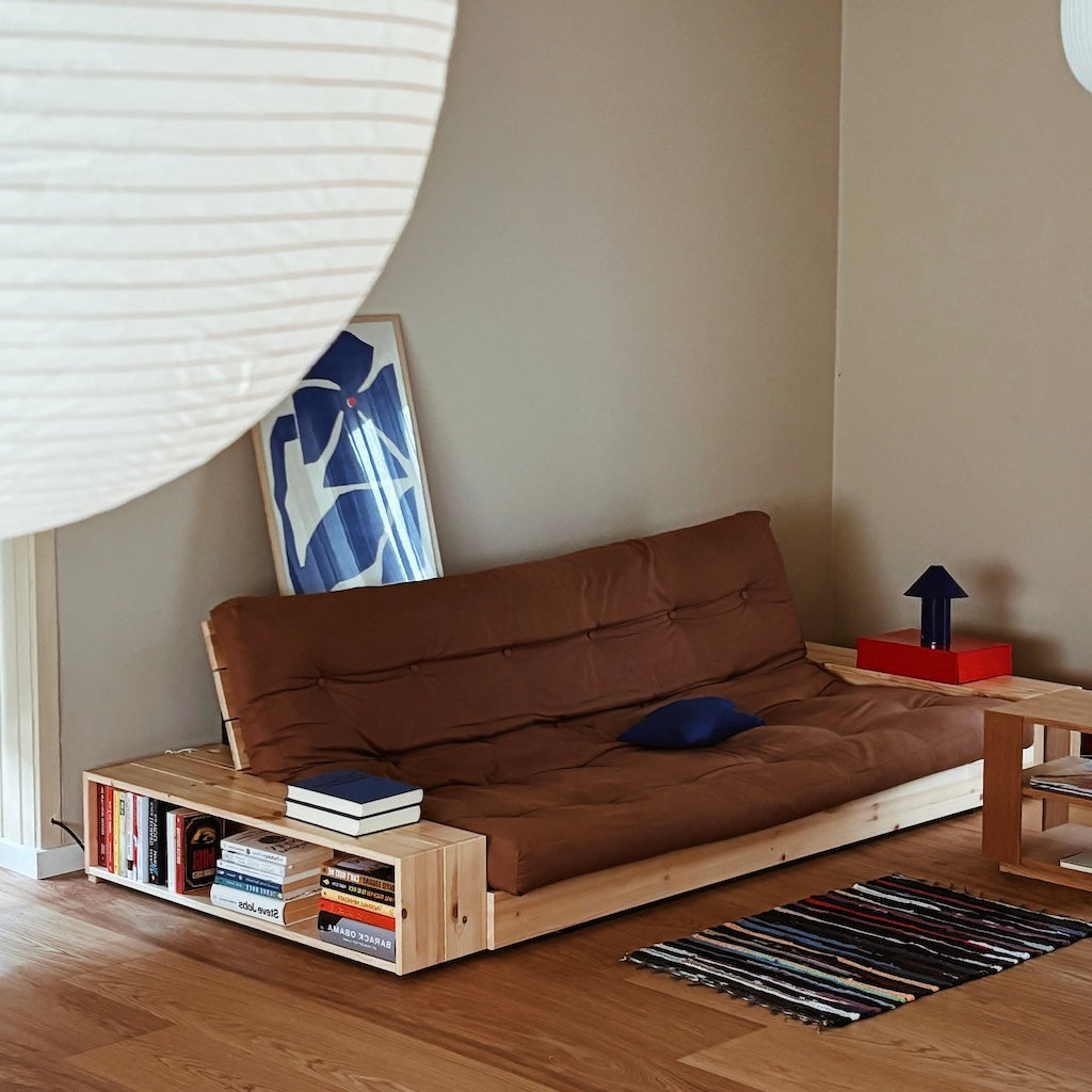 Base vuodesohva sivulaatikoilla, kangas Mocca.