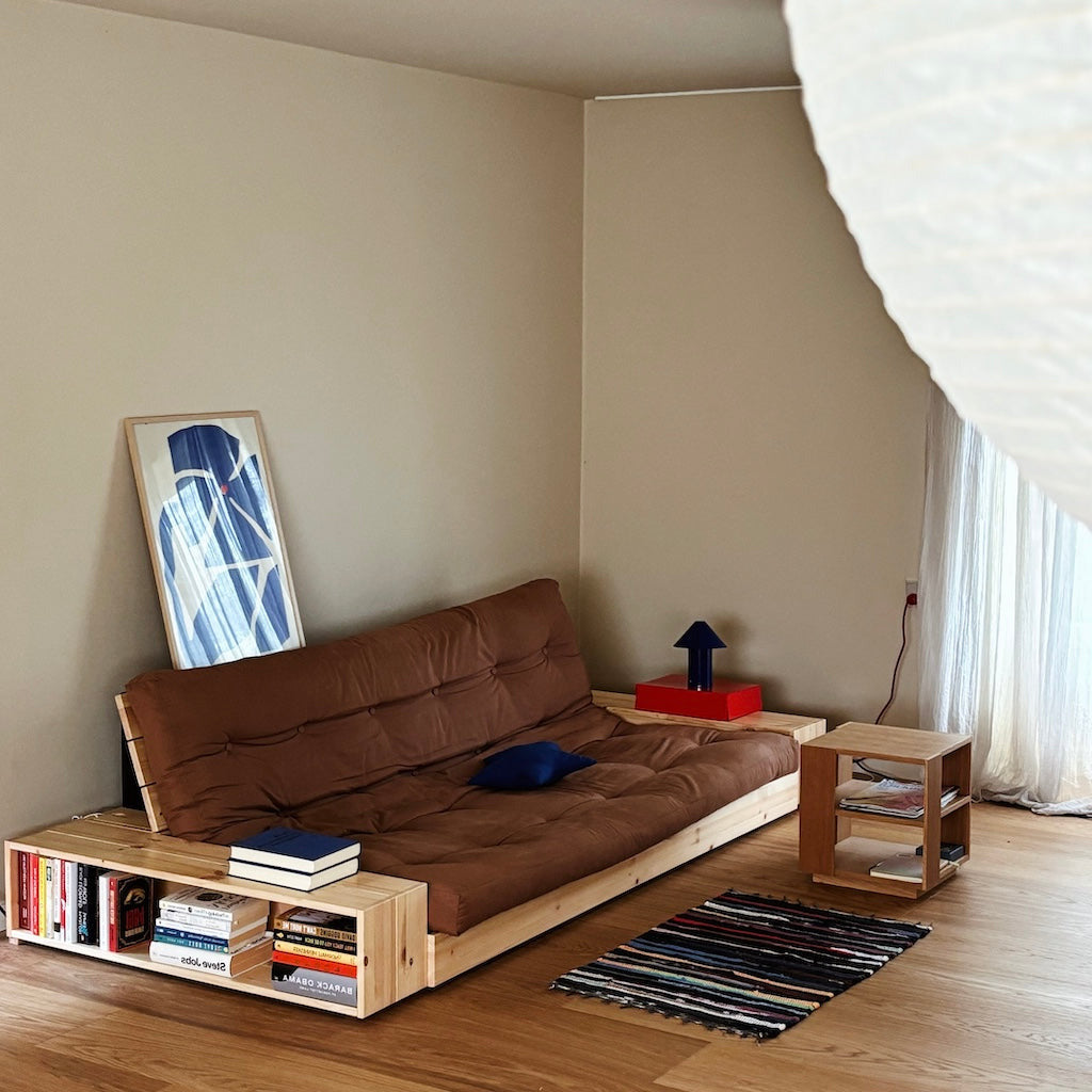 Base vuodesohva sivulaatikoilla, kangas Mocca.