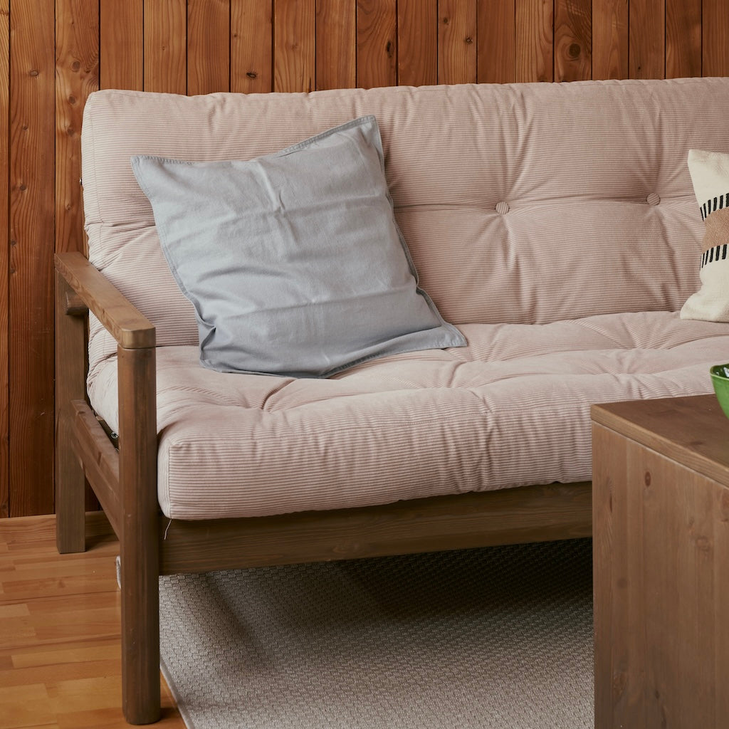 Knob vuodesohva, runko ruskea, kangas Ivory.