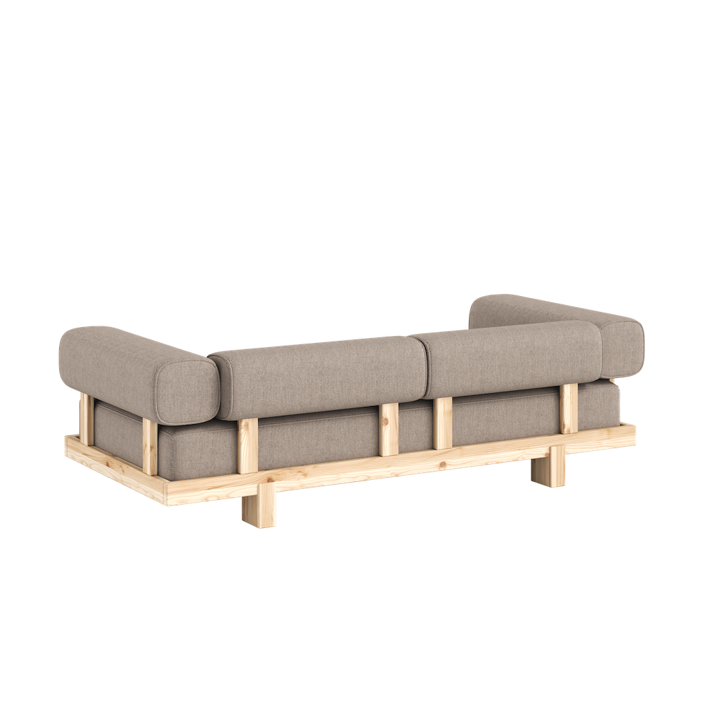 Stay sohva, takaa kuvattuna, kangas Grandpa Beige.