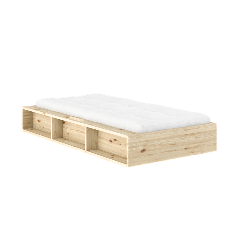 Ziggy sänkyrunko, väri luonnonvärinen, koko 90x200cm. Kuvassa myös luonnonvalkoinen.