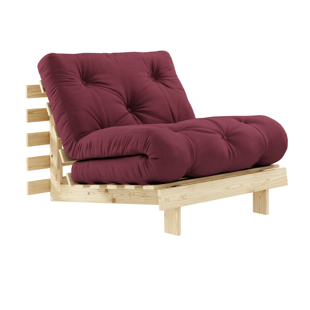 Roots 90 vuodetuoli, runko käsittelemätön, kangas Bordeaux.