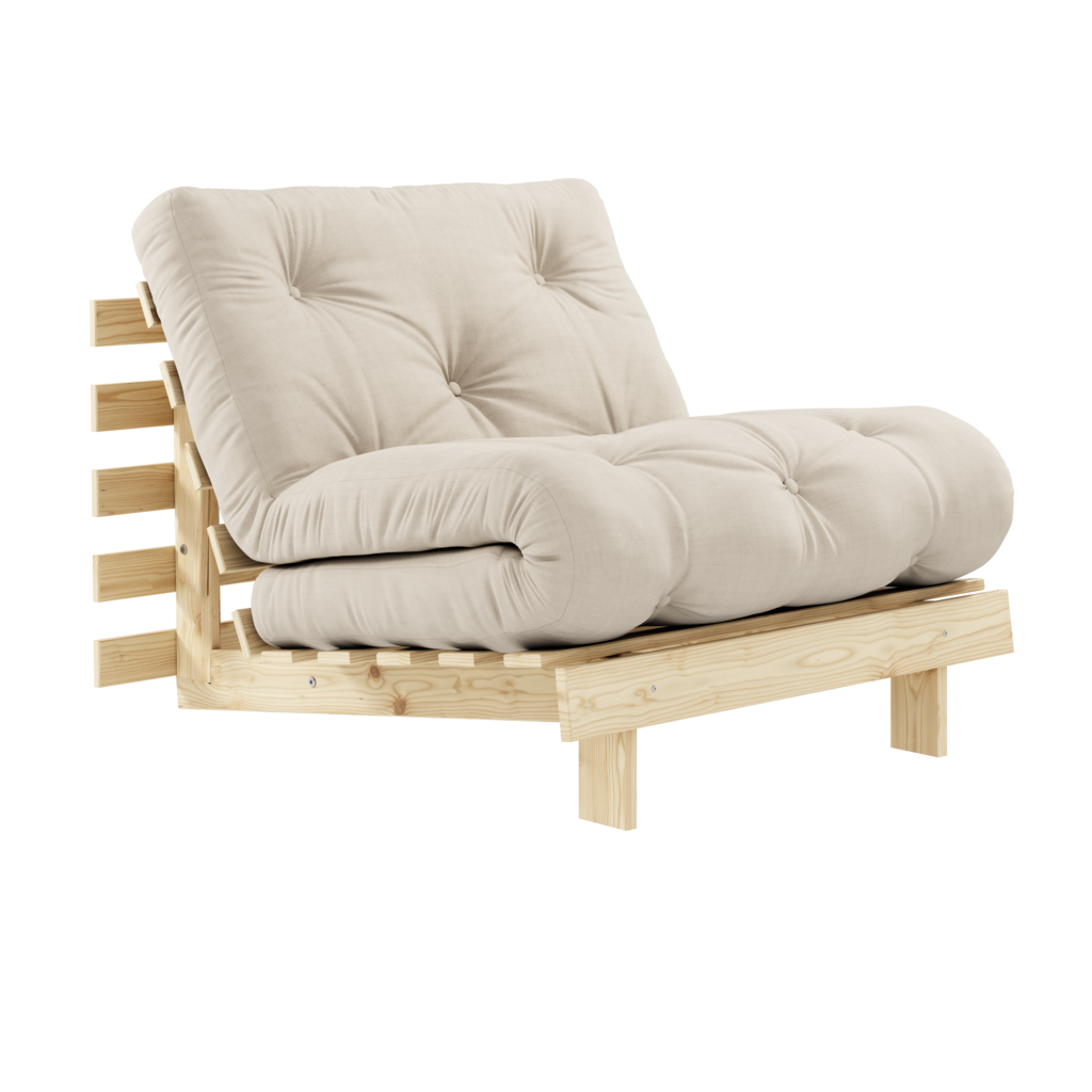 Roots 90 vuodetuoli, runko käsittelemätön, kangas Beige.