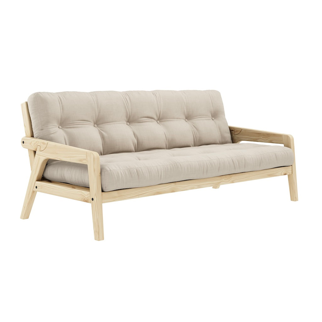 Grab vuodesohva, runko luonnonvärilakattu, patja Beige.