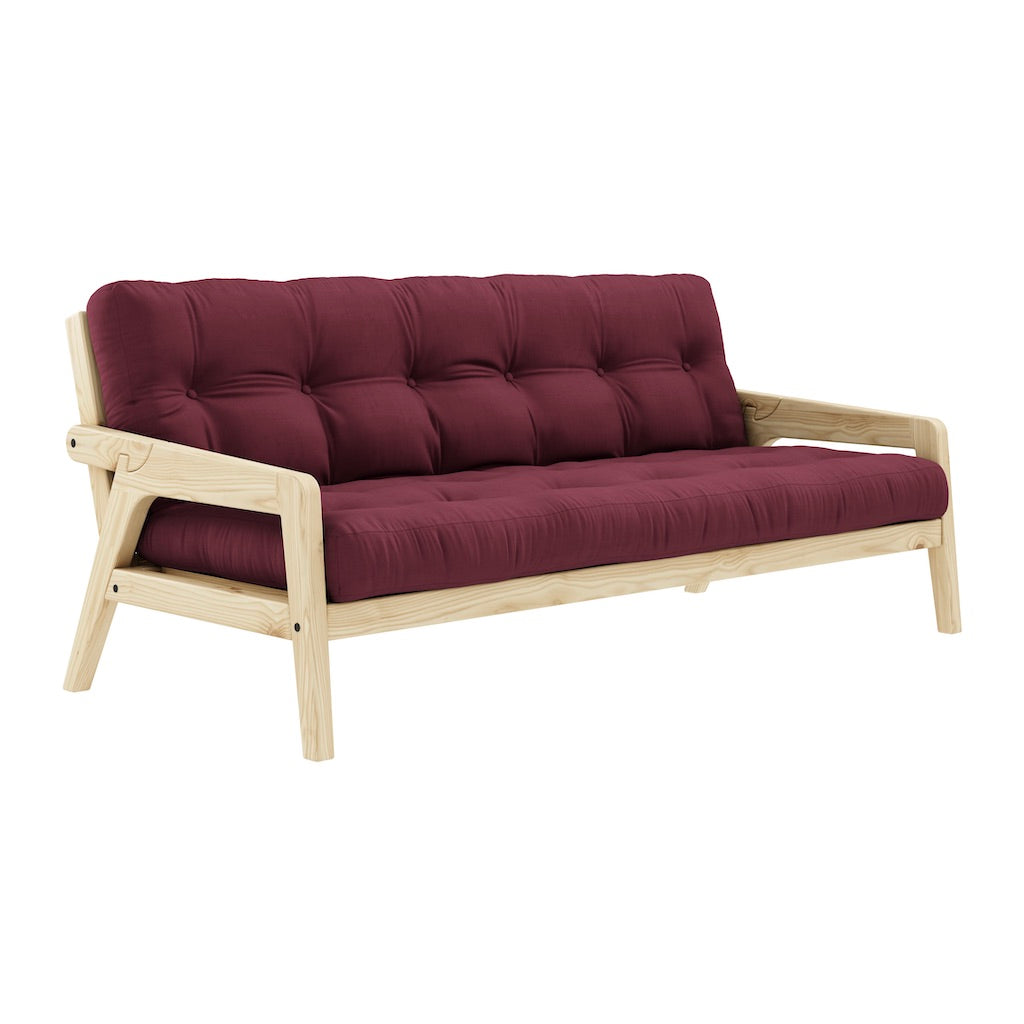 Grab vuodesohva, runko luonnonvärilakattu, patja Bordeaux.