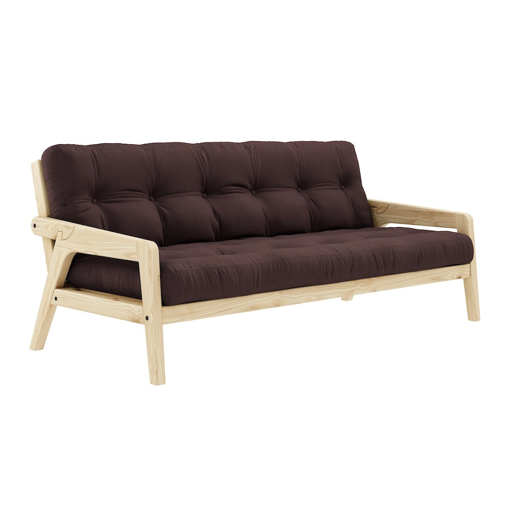 Grab vuodesohva, runko luonnonvärilakattu, patja Brown.