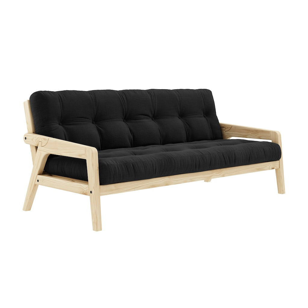 Grab vuodesohva, runko luonnonvärilakattu, patja Charcoal.