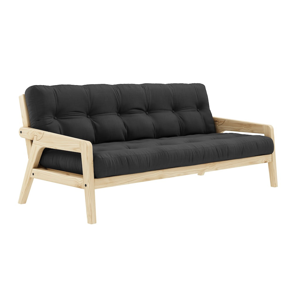 Grab vuodesohva, runko luonnonvärilakattu, patja Dark Grey.