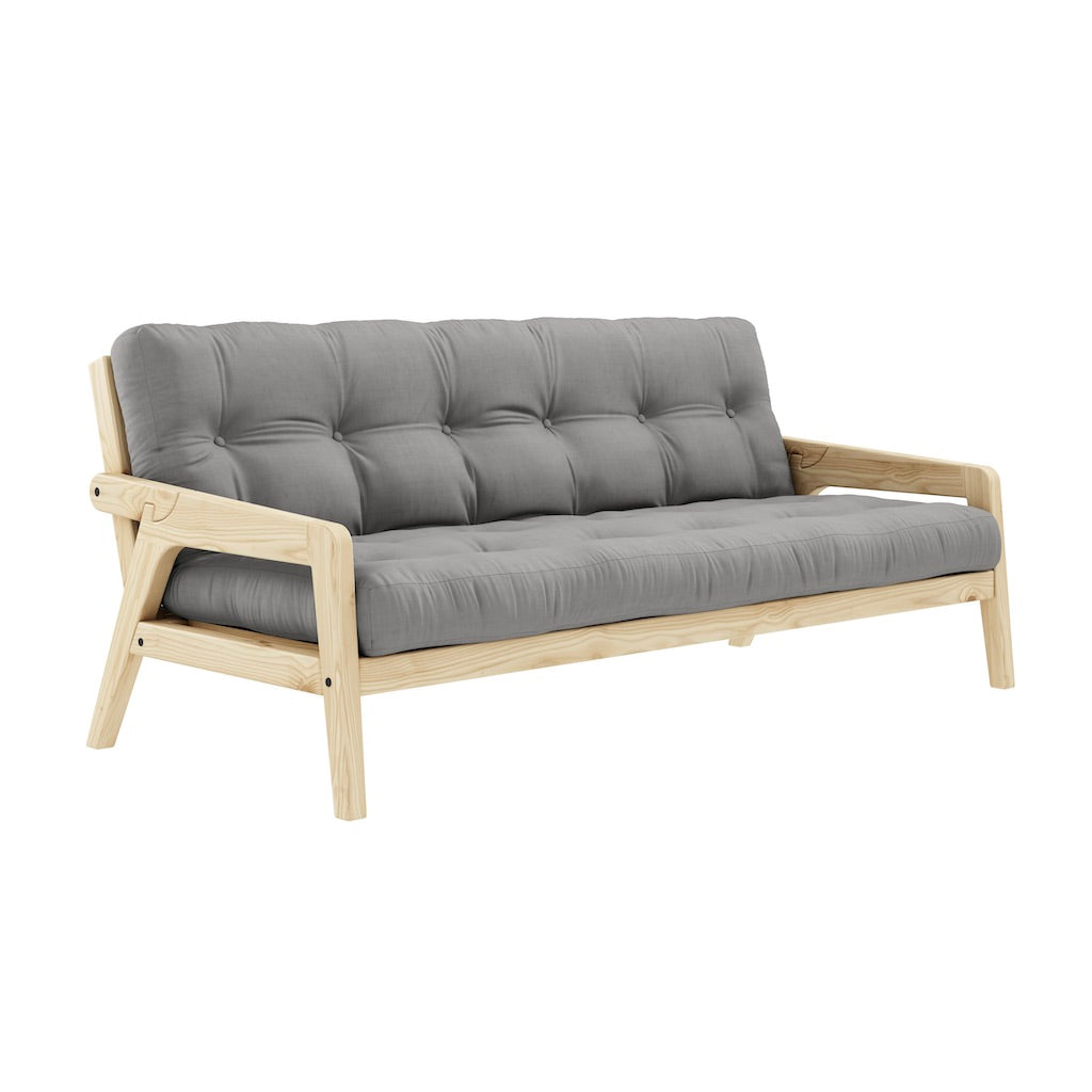 Grab vuodesohva, runko luonnonvärilakattu, patja Grey.