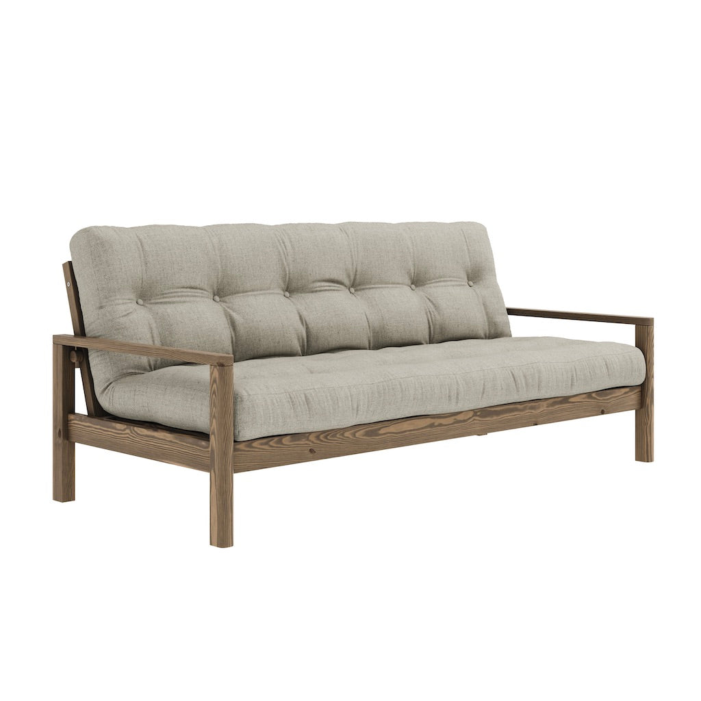 Knob vuodesohva, runko ruskea, kangas Linen.