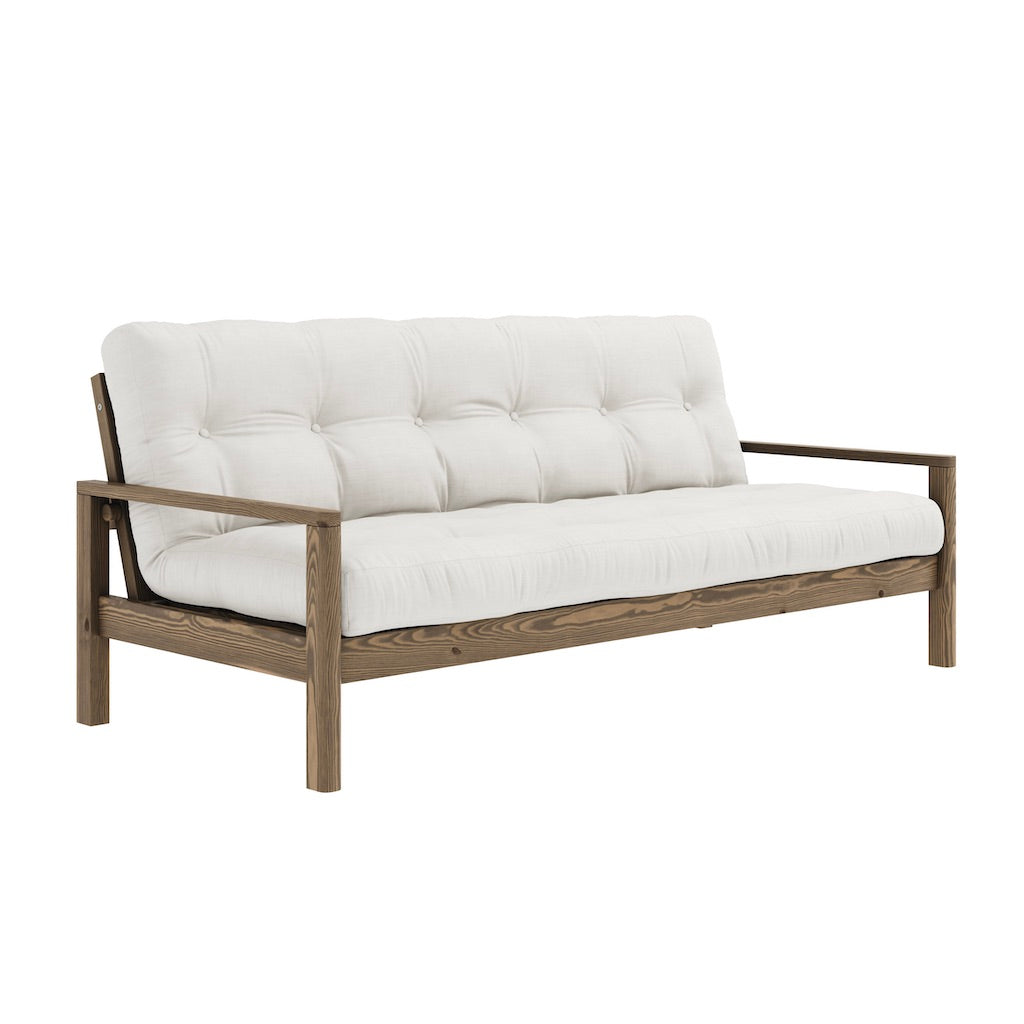 Knob vuodesohva, runko ruskea, kangas Natural.