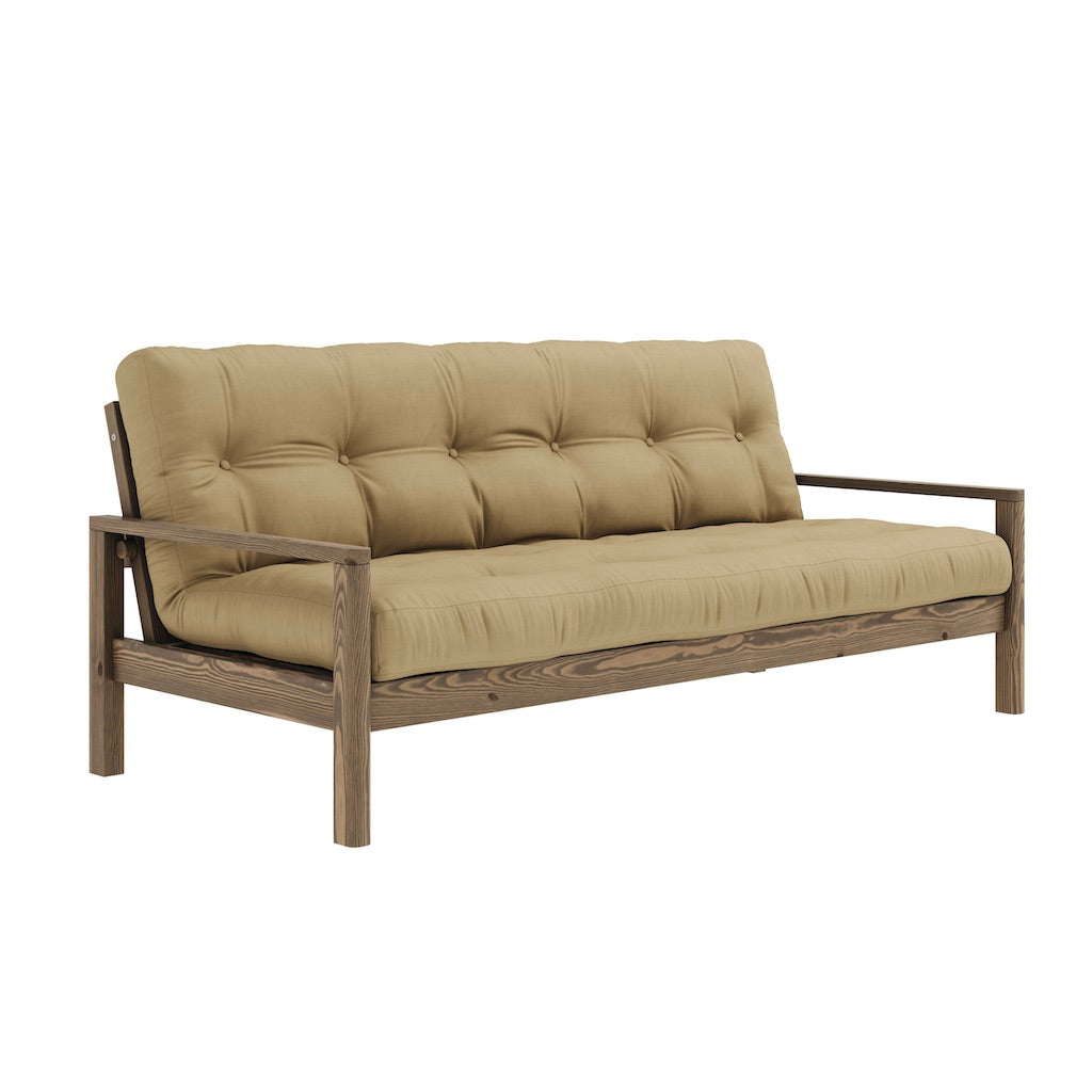 Knob vuodesohva, runko ruskea, kangas Wheat Beige.