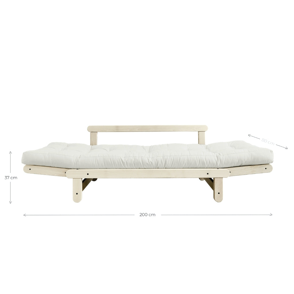 Beat vuodesohvan mitat. Kuvassa Beat vuodesohva, runko luonnonvärinen, kangas Natural.