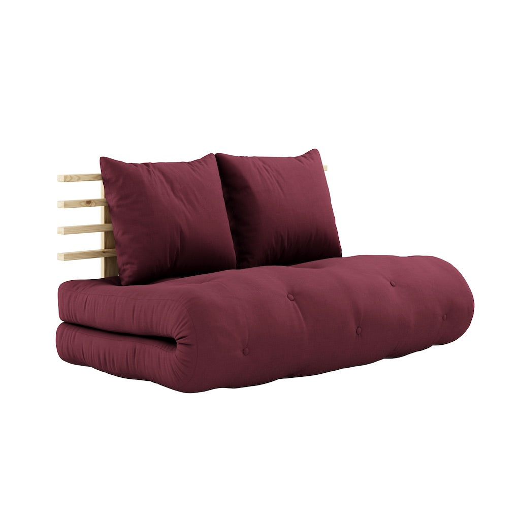 Shin Sano vuodesohva, runko luonnonvärinen, kangas Bordeaux.