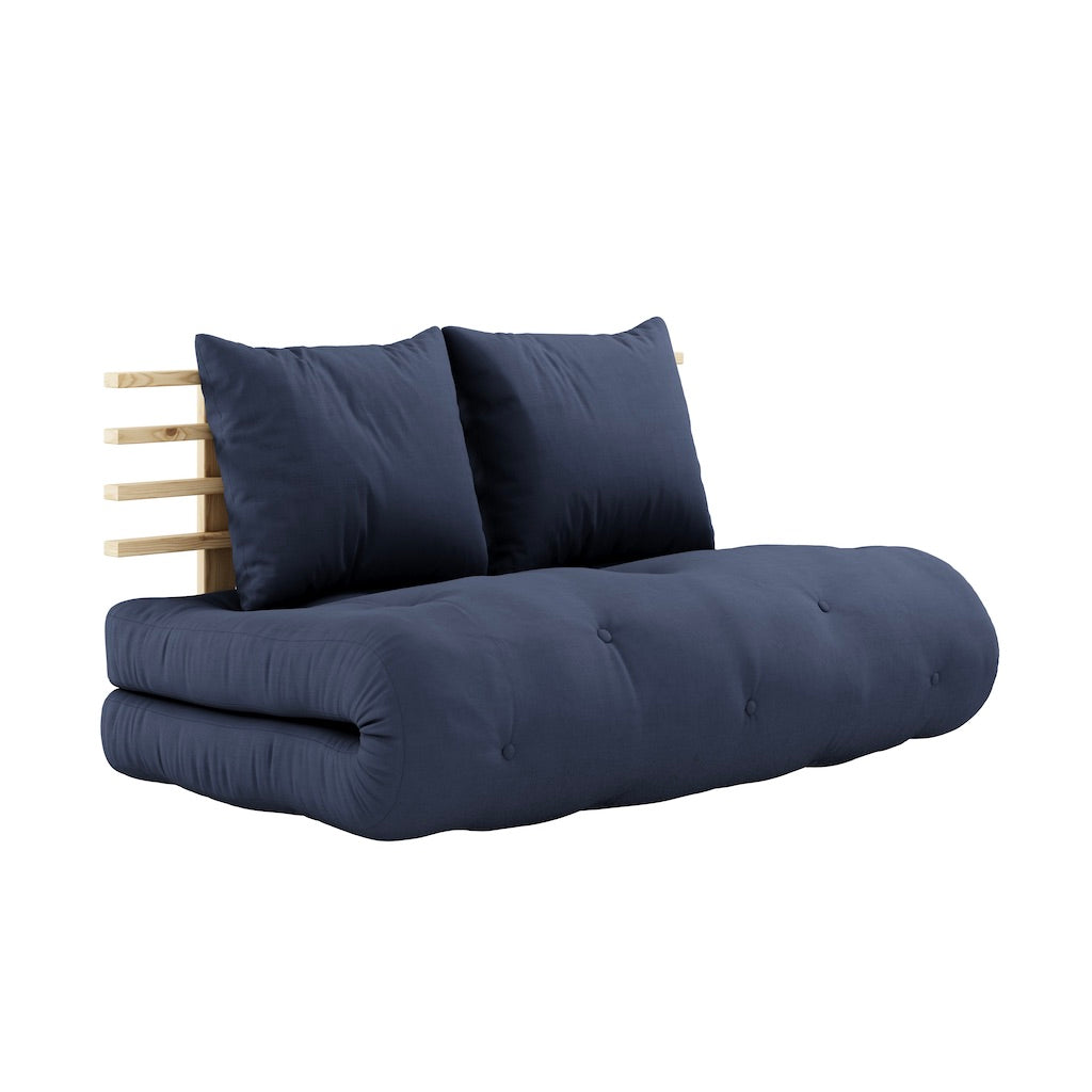 Shin Sano vuodesohva, runko luonnonvärinen, kangas Navy.