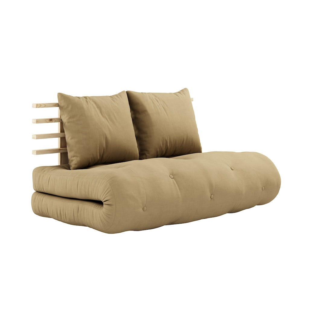 Shin Sano vuodesohva, runko luonnonvärinen, kangas Wheat Beige.